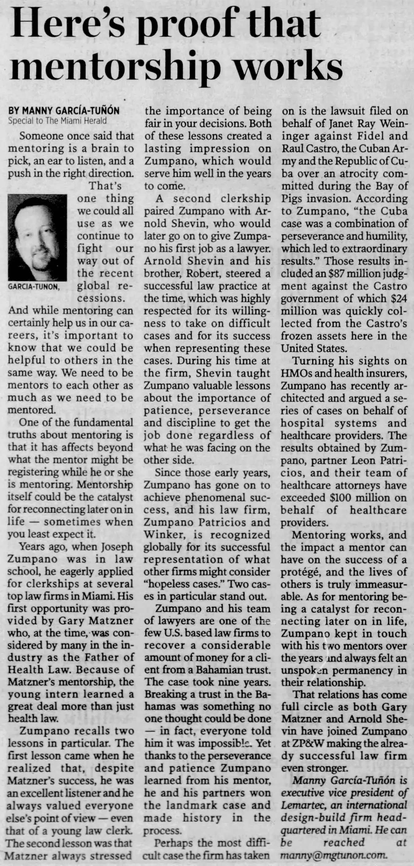 Miami Herald page: “Here's proof that mentorship works”