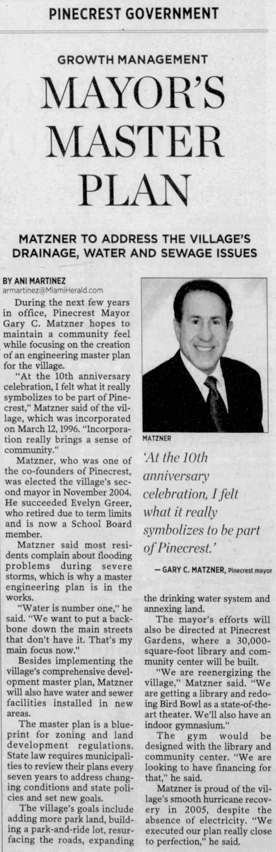 Miami Herald scan of "Mayor's master plan", printed page 12WW