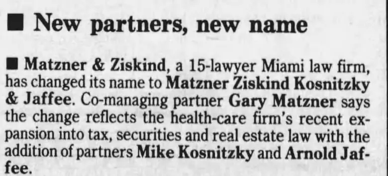 Miami Herald scan of "New partners, new name", printed page 2G