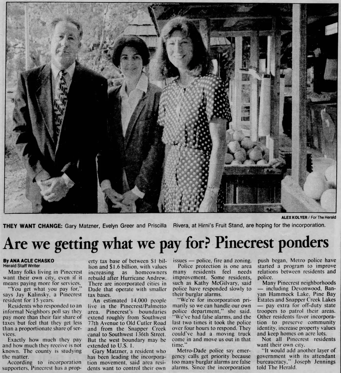 Miami Herald scan of "Are we getting what we pay for? Pinecrest ponders", printed page 23