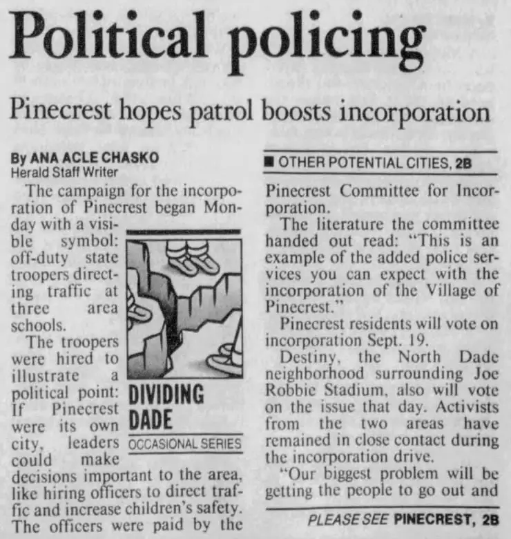 Miami Herald scan of "Political policing", printed page 1B