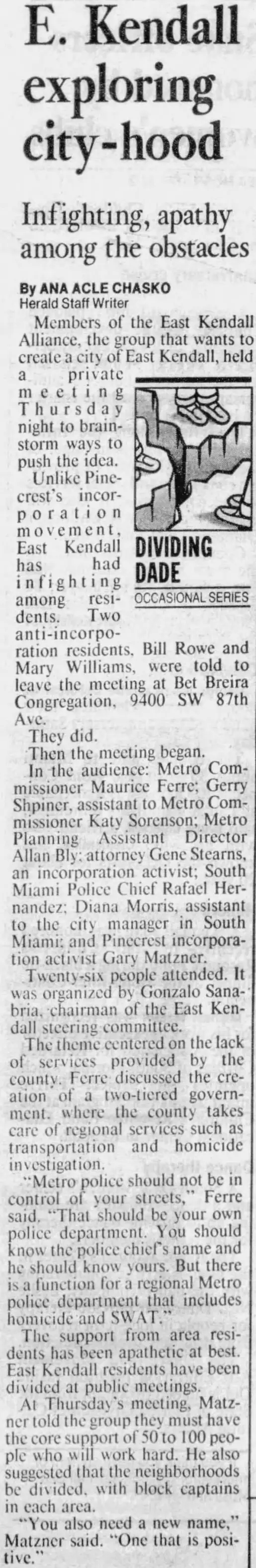 Miami Herald scan of "E. Kendall exploring city-hood", printed page 11