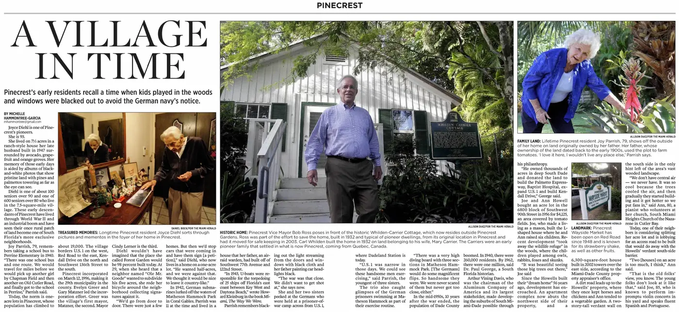 Miami Herald scan of "A village in time", printed page 6SW-7SW (single spread image)