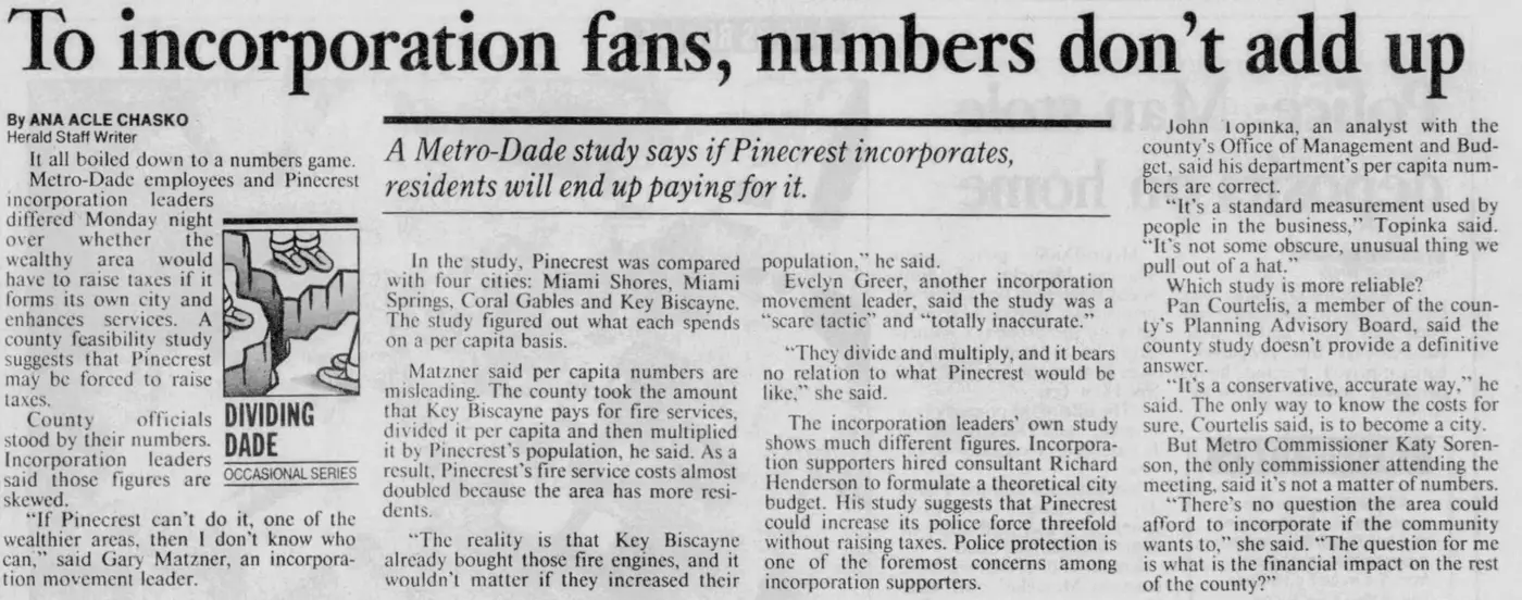 Miami Herald scan of "To incorporation fans, numbers don't add up", printed page 3
