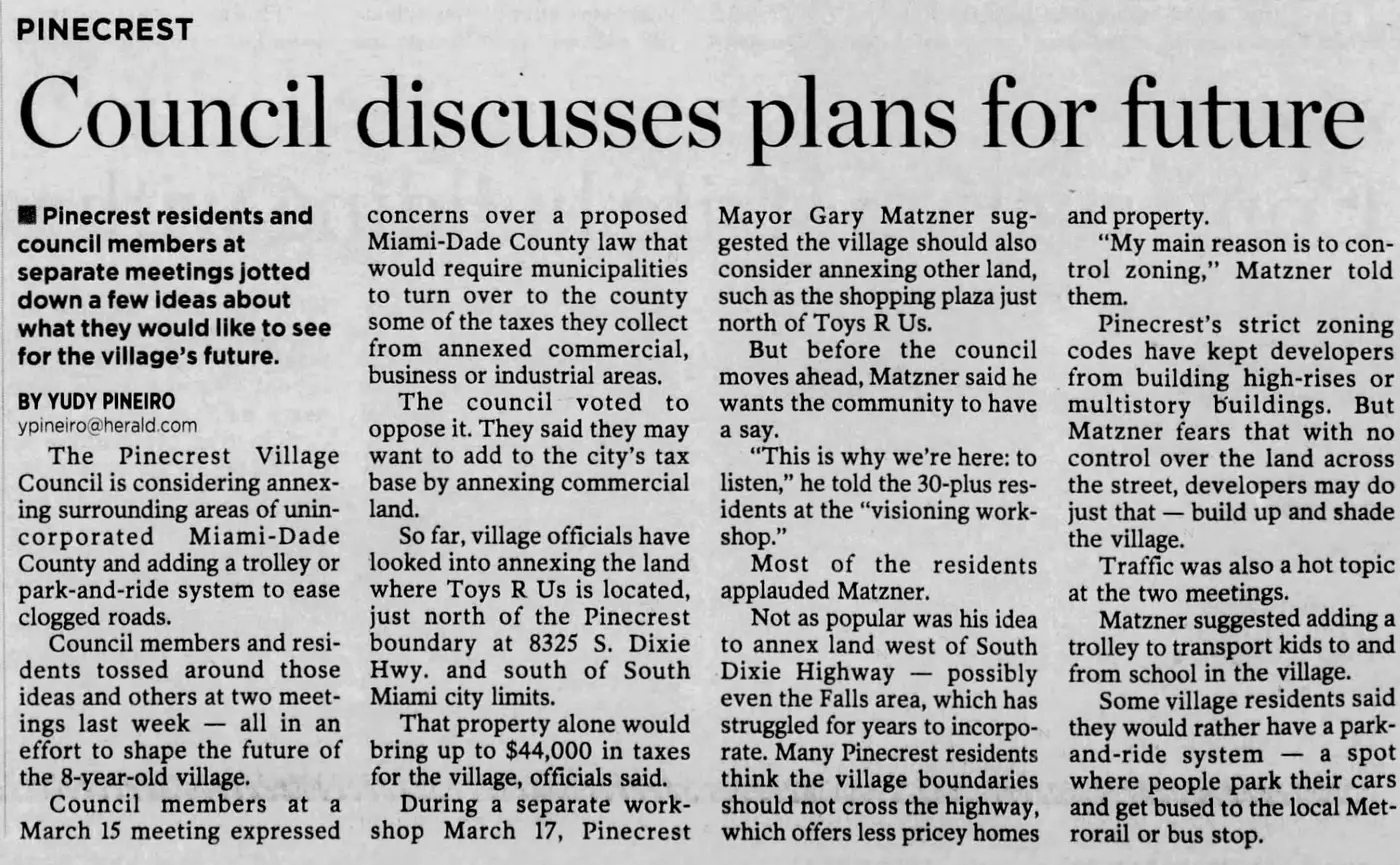 Miami Herald scan of "Council discusses plans for future", printed page 4