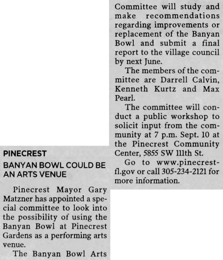 Miami Herald scan of "Banyan Bowl could be an arts venue", printed page 2