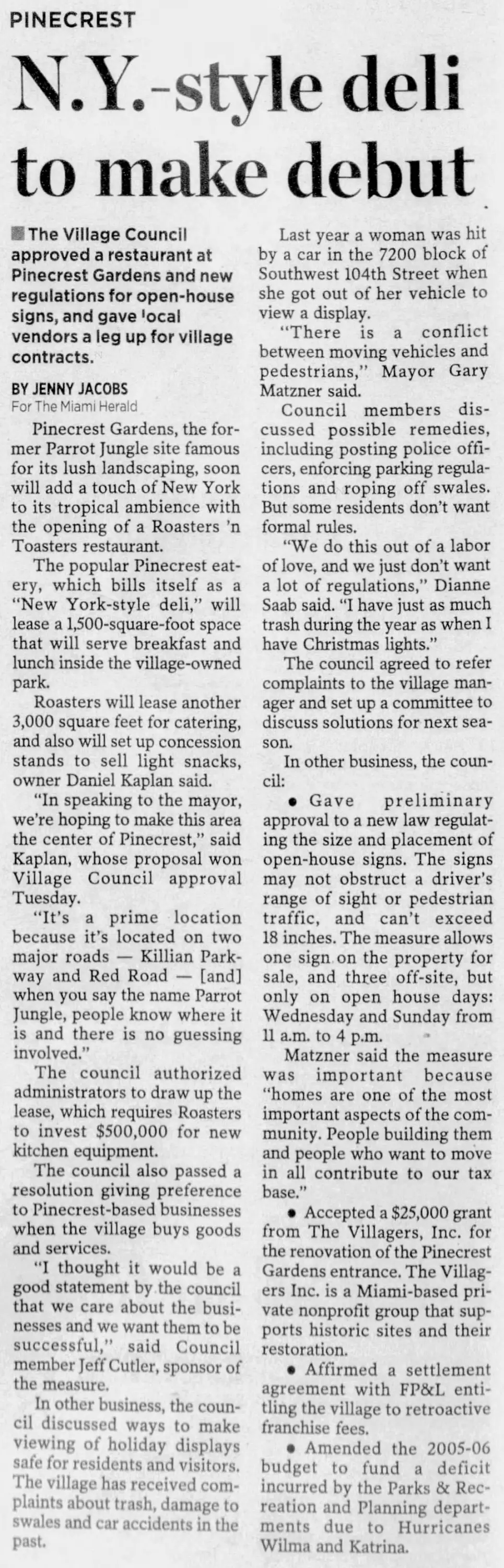 Miami Herald scan of "N.Y.-style deli to make debut", printed page 4PP