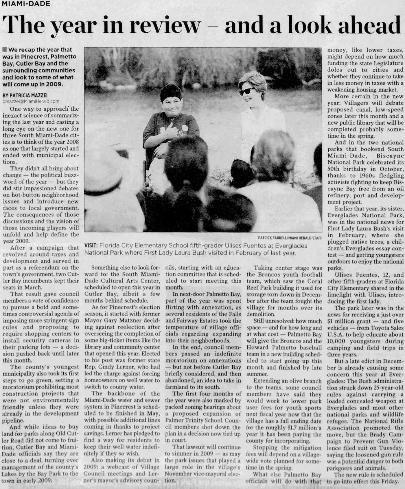 Miami Herald scan of "The year in review - and a look ahead", printed page 4