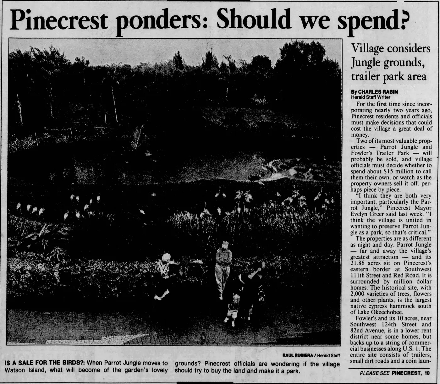 Miami Herald scan of "Pinecrest ponders: Should we spend?", printed page 1SO