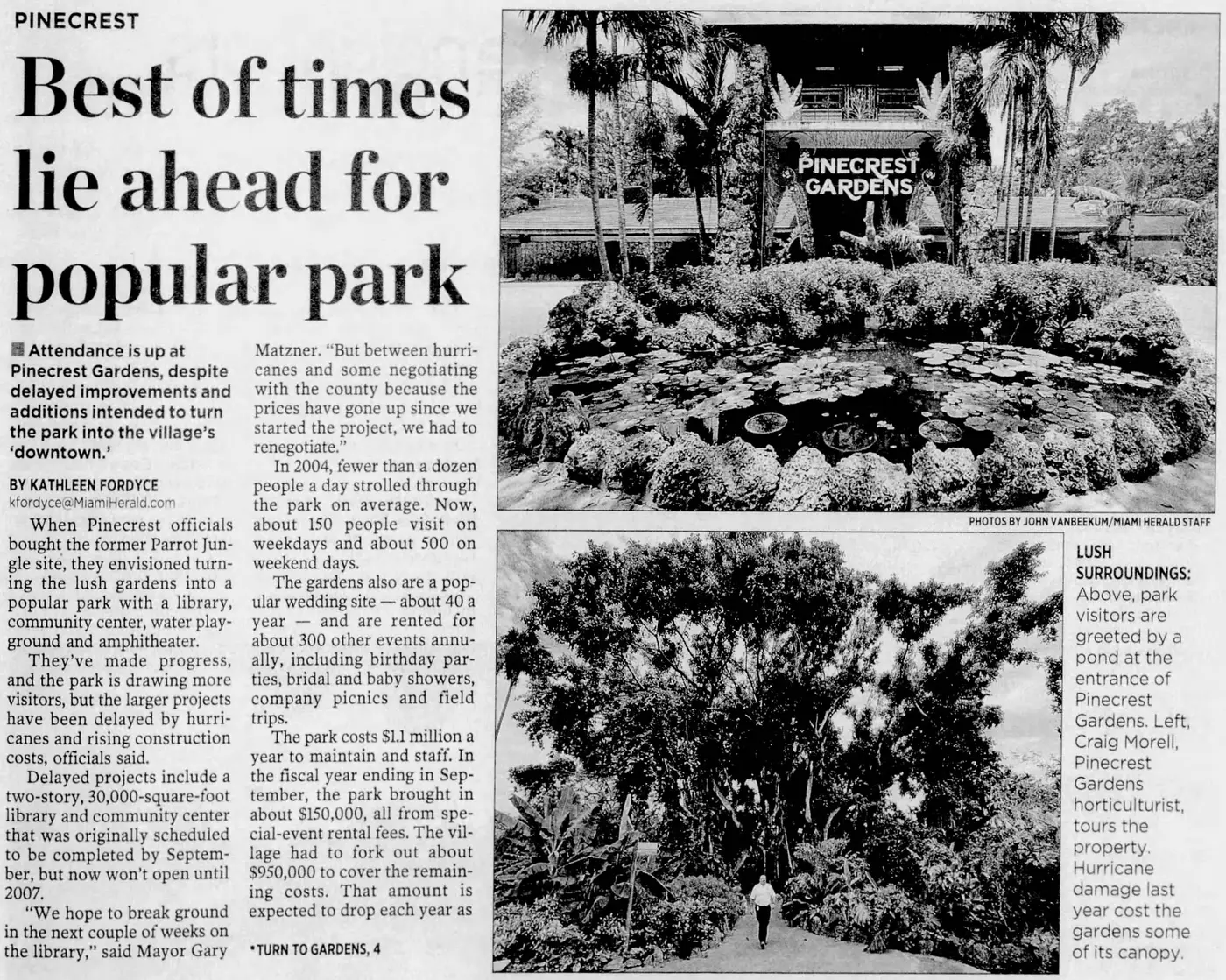 Miami Herald scan of "Best of times lie ahead for popular park", printed page 3PP