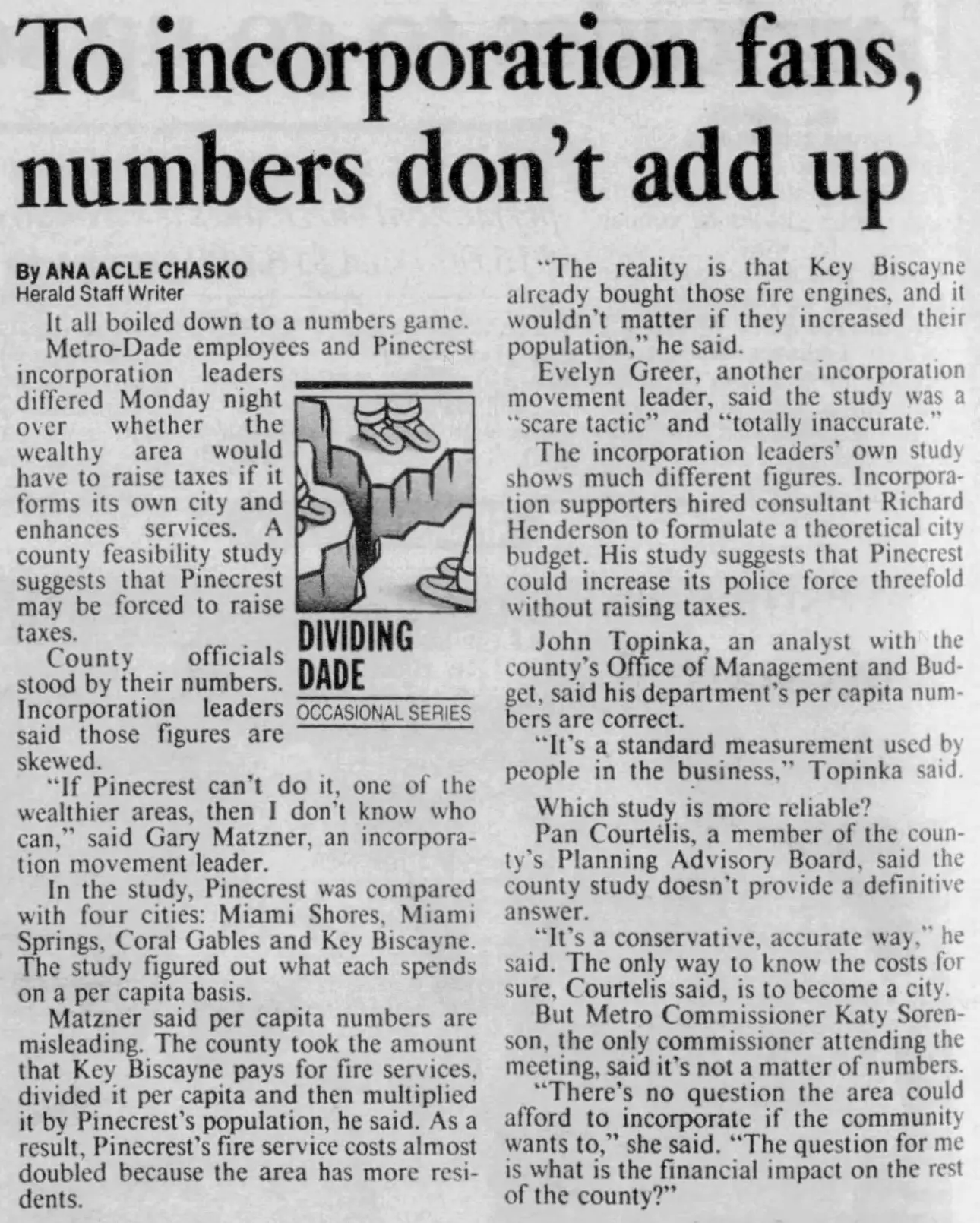 Miami Herald scan of "To incorporation fans, numbers don't add up", printed page 4C