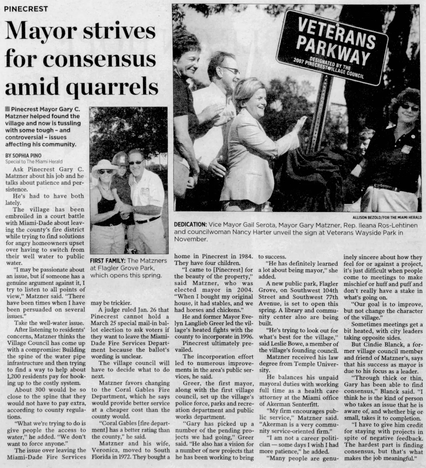 Miami Herald scan of "Mayor strives for consensus amid quarrels", printed page 4PP