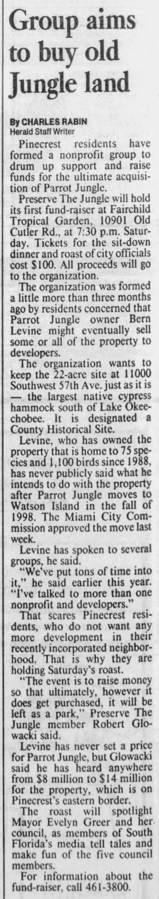 Miami Herald scan of "Group aims to buy old Jungle land", printed page 10MB