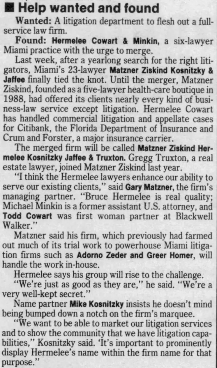 Miami Herald scan of "Help wanted and found", printed page 21