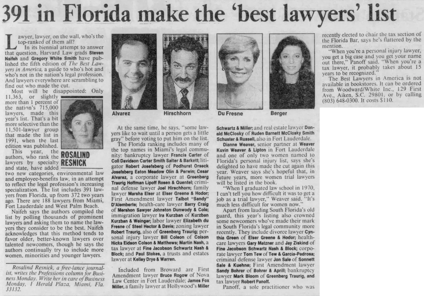 Miami Herald scan of "391 in Florida make the 'best lawyers' list", printed page 18