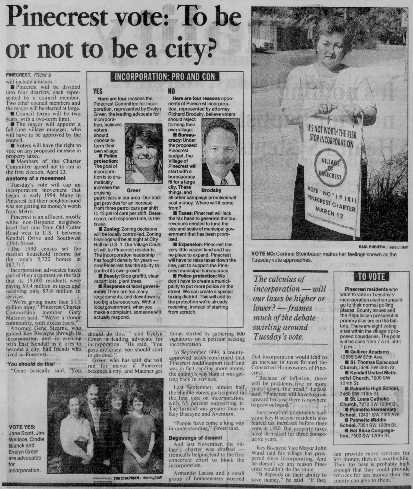 Miami Herald scan of "Pinecrest: To be or not to be a city?", printed page 6K