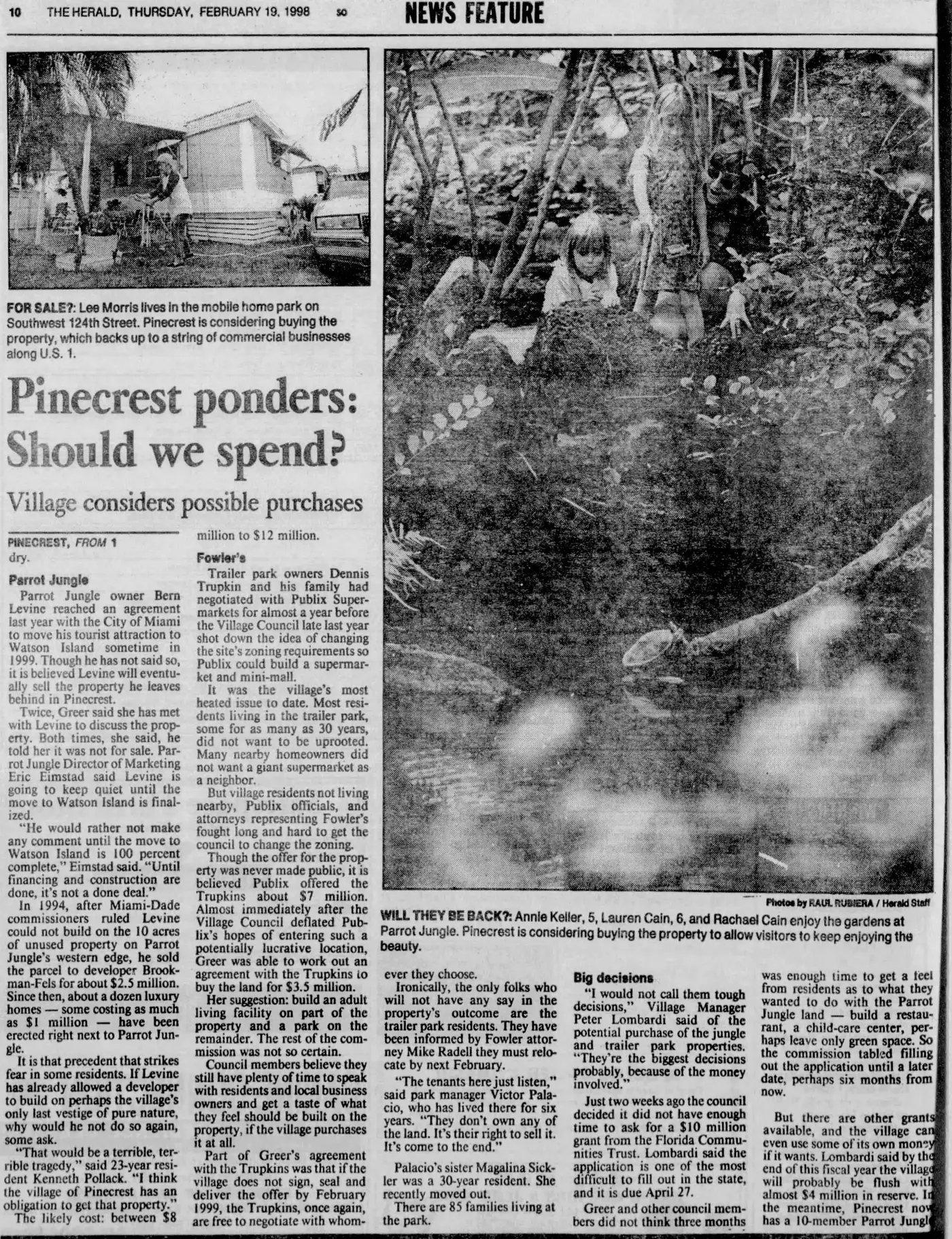 Miami Herald scan of "Pinecrest ponders: Should we spend?", printed page 10SO