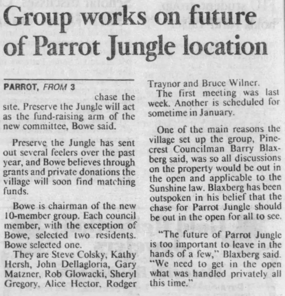 Miami Herald scan of "Group will consider fate of Jungle land", printed page 14K