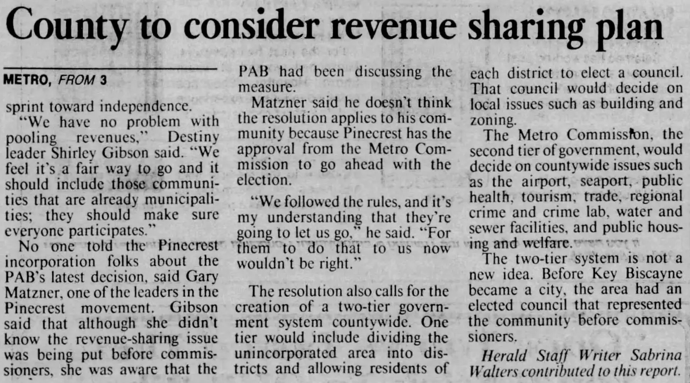 Miami Herald scan of "Will county approve revenue sharing?", printed page 7