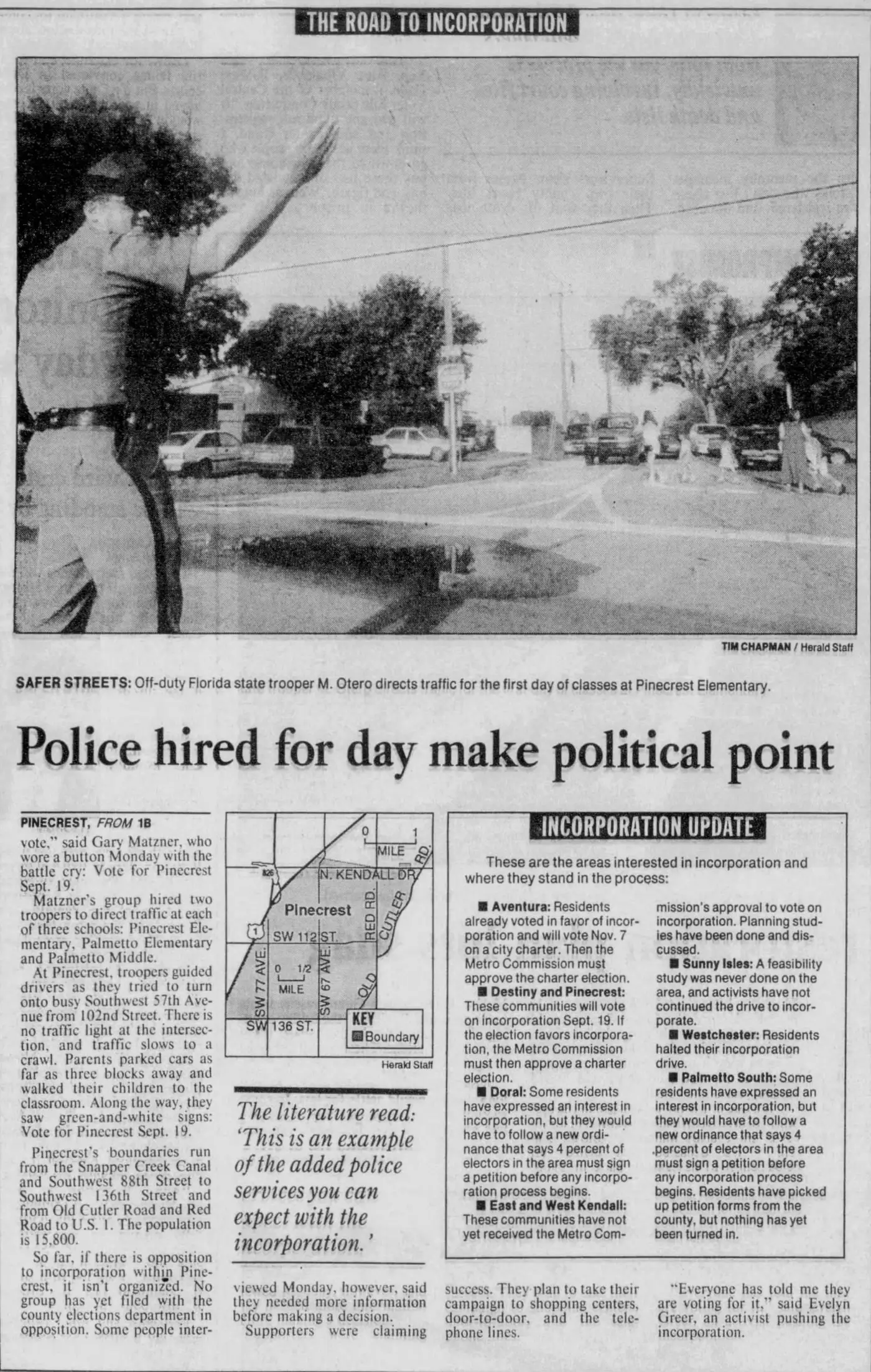 Miami Herald scan of "Political policing", printed page 2B