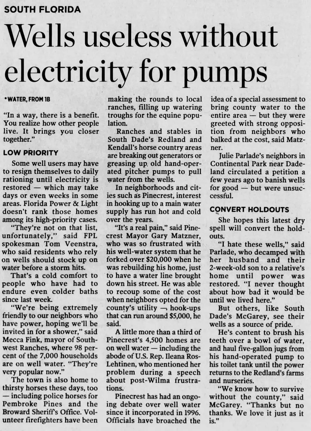 Miami Herald scan of "Well-wishers high and dry", printed page 2B