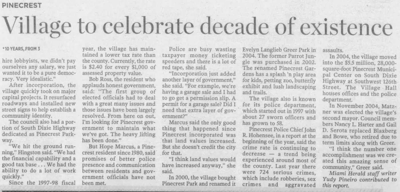 Miami Herald scan of "10 years later, town is a suburban dream", printed page 4PP